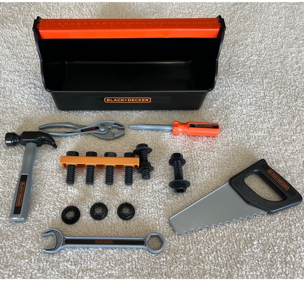 Black & Decker Toy Tool Set With Toolbox Hammer‎ Saw Wrench Screwdriver Pliers